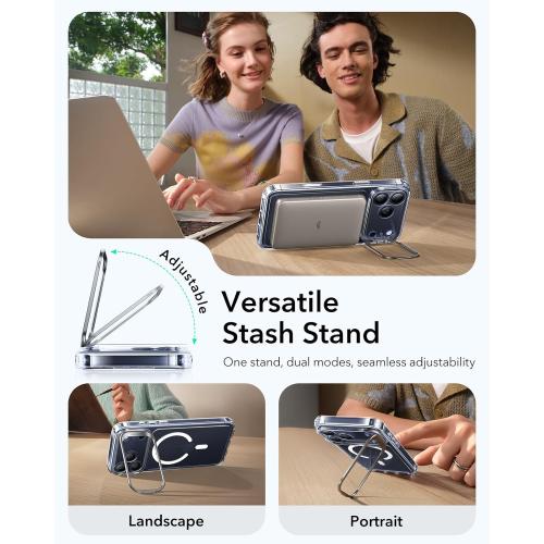 ESR for iPhone 17 Pro Max Case with Stash Stand, Camera Control Cover Compatible with MagSafe, Military-Grade Drop Protection for iPhone 17 Pro Max Phone Case, Scratch-Resistant Back Cover, Clear