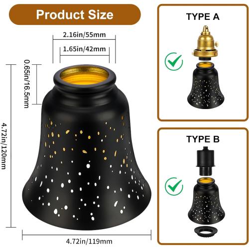 Ceiling Fan Light Covers, 3 Pack Pendant Light Shade Replacement with 1-5/8 Fitter, ALUCSET 4.5 Height and 4-3/4 Diameter, Metal Bell Shaped Cover for Chandelier Pendant Light Wall Sconces Series