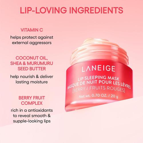 LANEIGE Dreamy Lip Kit: Lip Sleeping Mask Berry, Sweet Candy, Mango, and Peach Iced Tea, Nourish, Hydrate, Vitamin C, Shea Butter, Coconut Oil