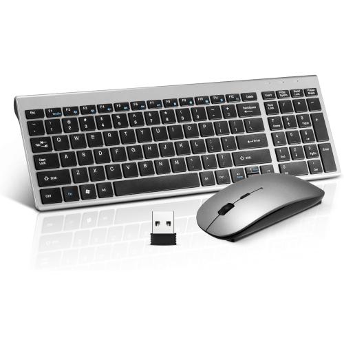Wireless Keyboard and Mouse Combo, Compact Quiet Wireless Keyboard and Mouse Set 2.4G Ultra-Thin Sleek Design for Windows, Computer, Desktop, PC, Notebook, Laptop-Grey