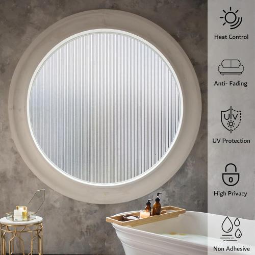 VELIMAX 1/2-Inch Reeded Glass Window Film, Frosted Reeds Window Film, Window Privacy Film, 3D Window Decals Non Adhesive for Bathroom Living Room Office, 17.7x78.7 inches