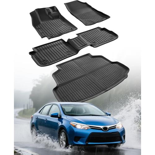 Car Floor Mats for Toyota Corolla: 2009-2013 Cargo Liner, All Weather Car Mats Trunk Accessories Custom Fit for Corolla 2009 2010 2011 2012 2013, TPE Rubber Carpet for Corolla 10th Gen Tech Black 4PCS