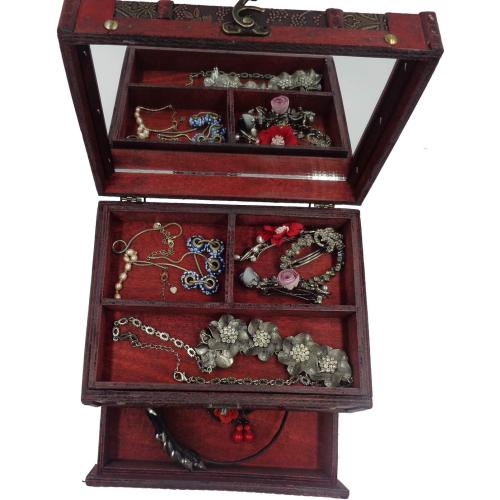 ISOTO Retro Vintage Wooden Jewelry Box Storage Box Organizer Container Case Chest Trinket Box with Mirror for Gilrs Girlfriend Women for Mother's Day (Style 3)
