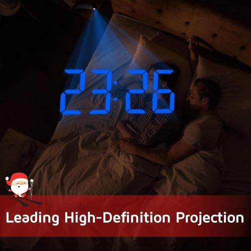 GOLOZA Projection Alarm Clock, Digital Clock with 180° Rotatable Projector, 3-Level Brightness Dimmer, Clear LED Display, USB Charger, Progressive Volume, 9mins Snooze,12/24H, for Bedroom