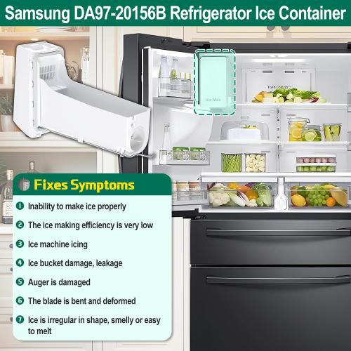 Upgraded DA97-20156A DA97-20156B Refrigerator Ice Bucket Replacement Compatible with Samsung Ice Maker Tray RF27T5201SR, RF28R7351SR, RF28R7201SR, RF28R7351SG Ice Tray Container Assembly