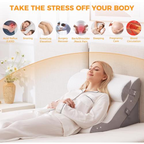 Ruqmuis 3PCS Wedge Pillow Set for After Surgery, Adjustable Back Pillow for Bed Sitting up, Acid Reflux, Bed Wedge Pillow Headboard for Sleeping & Snoring, Orthopedic Pillow for Post Surgery, White