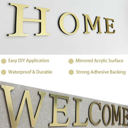 Large 3D Raised Letter Wall Stickers, 20cm 7.87inch Acrylic Alphabet Decals, Self-Adhesive Home Decor Letters for Living Room, Bedroom, Office, DIY, Light Gold (W, Light Gold)