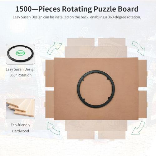 1500 Pieces Rotating Puzzle Board with 4 Drawers,34.25x25.2 Portable Wooden Jigsaw Puzzle Table with Lazy Susan Spinning Cover for Adults
