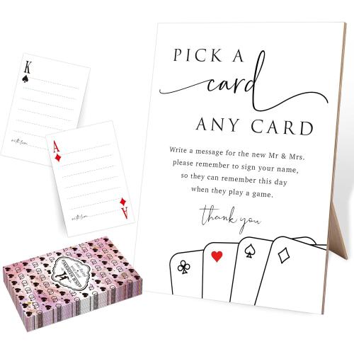 Playing Card Guest Book Signs for Wedding, Elegant Minimalist Style Wooden Sign with 55 Blank Playing Cards as Wedding Guest Book Alternative, Wedding Signs For Ceremony And Reception,Y29