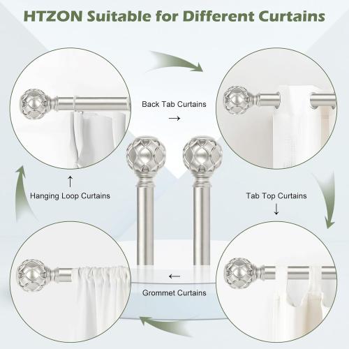 Silver Curtain Rods for Windows:Farmhouse Boho Decorative Curtain Rod for Bedroom Living Room,Heavy Duty Adjustable Rustic Drapery Pole Set with Vintage Coastal Finials,Antique Silver 36-88