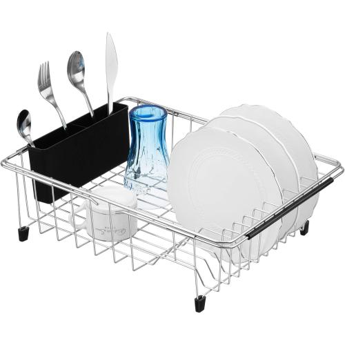 iPEGTOP Cutlery Utensil Silverware Drying Rack Basket Holder with Hooks - Flatware Storage Solution for Kitchen Dish Drainer Dish Drying Rack, Black