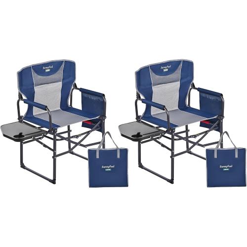 SUNNYFEEL Camping Directors Chair, Heavy Duty,Oversized Portable Folding Chair with Side Table, Pocket for Beach, Fishing,Trip,Picnic,Lawn,Concert Outdoor Foldable Camp Chairs