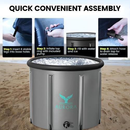 Aurora Size  XL Color Grey Ice Bath Tub For Up To 6'7 - Heavy Duty Upgraded Ice Bath, Ice Plunge Tub - Thermometer & Timer Included - Inflatable Ice Bath - Grey, Portable Ice Bath, Ice Tubs for Cold Plunge