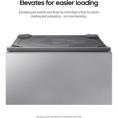 SAMSUNG 27-Inch Bespoke Front Load Washer Dryer Pedestal Stand w/ Pull Out Laundry Storage Drawer, WE502NT, Silver Steel