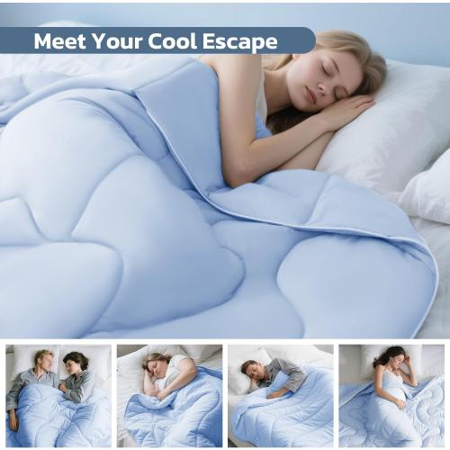 Degrees of Comfort Cooling Comforter King Size, Cooling Blanket for Hot Sleepers, Moisture-Wicking & Breathable, Upgraded Dual-Sided with Coolmax, Q-MAX＞0.4, 108 x 90 Inch, Blue