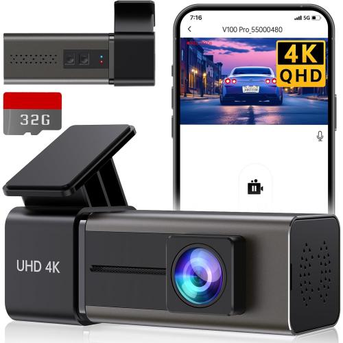 Dash Cam 4K WiFi Front Dash Camera for Cars, Mini Dashcams with App, Dashboard Camera with 24H Parking Mode, Night Vision, Loop Recording, Free 32G Card, Support Up to 256GB