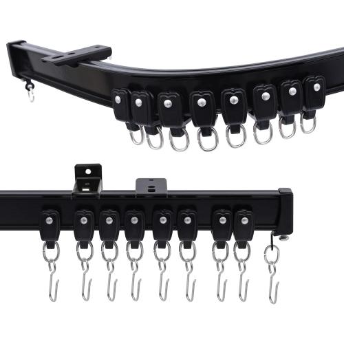 MaKefeile Flexible Ceiling Curtains Track, Bendable Ceiling Mount Curtain Track for Room Divider, Aluminum Curtain Tracks Rail with Hooks Set for Window RV Shower Privacy Outdoor Hospital, Black 3-9ft