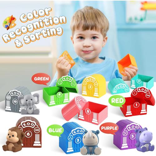 Toddler Toy for 1 2 3  Years Old, Learning Toy for Toddlers with 20PCS Safari Animal, Montessori Educational for Kids,10 Animals &10 Houses for Babies Boys Girls Easter Christmas Birthday Gift