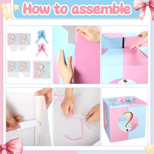 AmazingSpark 28in Giant Gender Reveal Gift Box with Lid Kit Oversized Gender Reveal Balloon Box Large Pull Bows for Baby Shower Birthday Party Decor(Boy or Girl 2)