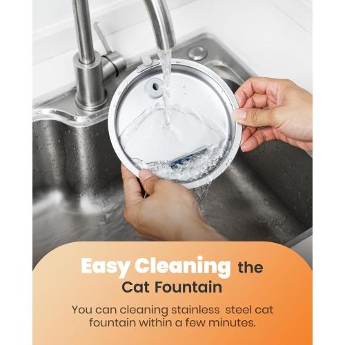 oneisall Stainless Steel Cat Water Fountain, 2L Water Fountains for Cats Indoor with Quiet Pump and 3 Replacement Filters, Pet Water Fountain Faucet Spout Design Cat Fountain Drinking Inside, PWF 001