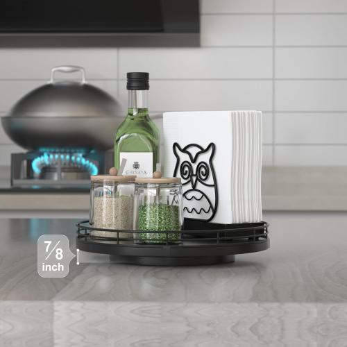 9 Oak Wood Lazy Susan Turntable Organizer, Lazy Susan for Cabinet Dining Table Pantry Wood Rotating Tray for Kitchen Countertop Coffee Table Decor Spinning Spice Can Organization and Storage Black