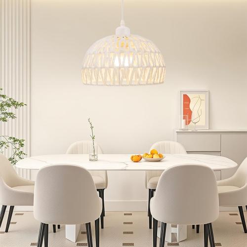 Size 9.6 Color White Battery Operated Boho Pendant Light Fixture, Iron Pendant Farmhouse Coastal with Rechargeable Light Bulb, Farmhouse Hemp Rope Pendant Light for Bedroom, Non-Hardwired Detachable（9.6inch）