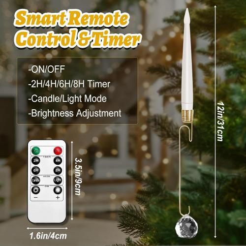 Christmas Tree Candles with Remote, 12 Pack Flameless LED Candles for Xmas Tree Decoration, Battery Operated Flickering Taper Candles with Timer, Warm White Lights for Holiday with Crystal Ball Hooks