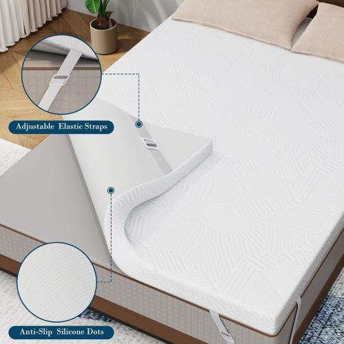 WHITE 3 Inch Queen Size Memory Foam Mattress Topper, Cooling Gel Bed Topper with Removable Cover, Soft & Pain Relief & Breathable, CertiPUR-US & Oeko-Tex Certified