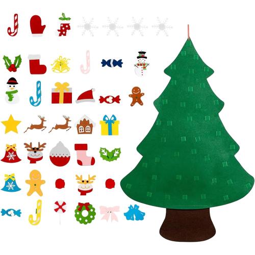 Felt Christmas Tree Set, Festive DIY Decoration, 98x69cm, Winter Holiday Children Activity Craft with String Lights, Felt Christmas Tree Set with Ornaments, Decorative for Wall Window