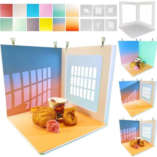 15PCS Content Creator Backdrop Photography Studio Photo Backdrops Board Kit: Portable Small Product Background Table Top Kit - Flat Lay Props for Jewelry Cosmetic Makeup 16 * 16IN Multi-Function