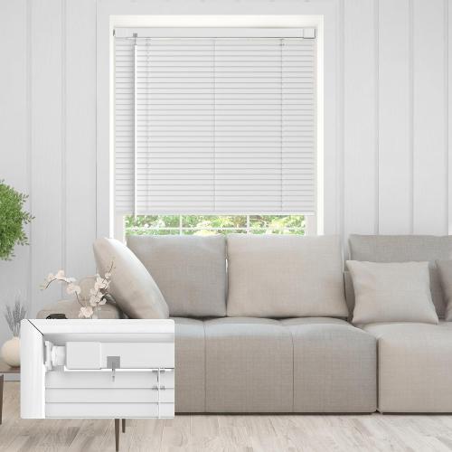 No Drill Mini Blinds, Horizontal Window Blinds & Shades, 44 Wx64 H, White | Fabublinds 1 Vinyl Mini Blinds No Drill No Tool Easy Installation, Cordless for Kids & Pets Safety w/ Metal Top Rail