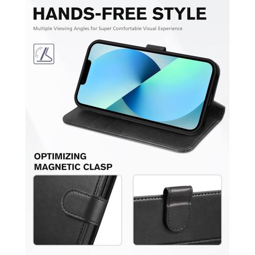 TUCCH Case Wallet for iPhone 13 (6.1) 2021, RFID Blocking 3 Card Holder Kickstand PU Leather Flip Folio, [Shockproof TPU Inner Shell] Phone Cover, Black