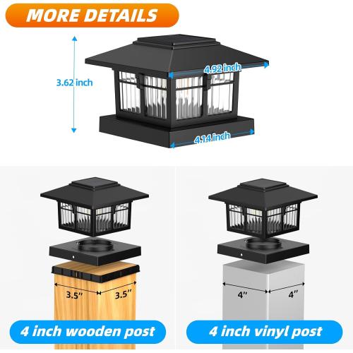 4x4 Solar Post Cap Lights, Classic Black, 8 Pack, Warm & Cool White | Fits 4x4 Wooden and Vinyl Posts,Fence Deck Post Lights,Edison-style bulb