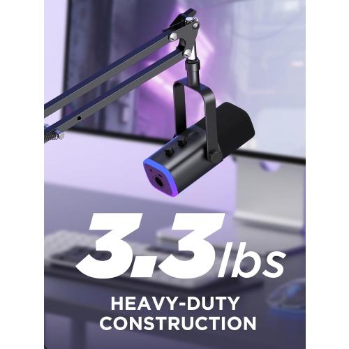 InnoGear Boom Arm Microphone Mic Stand for Blue Yeti HyperX QuadCast SoloCast Snowball Fifine Shure SM7B and Other Mic, Black