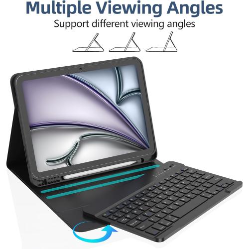 KBCASE for iPad Air 11 inch (M4/M3/M2) 2026/2025/2024 Case with Keyboard, Keyboard Case for iPad Air 5th/4th Gen/for iPad Pro 11 2018, Detachable Wireless Keyboard Case with Pencil Holder(Black)