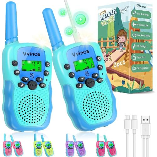 Vvinca Toys for Ages 5-7 Boys Girls, Rechargeable Walkie Talkies for Kids Long Range 22 CH 2 Way Kids Walkie Talkie with Flashlight for Camping Hiking Indoor Outdoor 3 4 5 6-12 Birthday