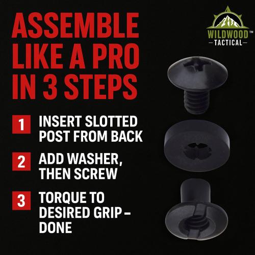 Black Chicago Screws, 12 Sets - for DIY Kydex and Leather Gun Holsters/Clips and Knife Sheaths, 1/4 Inch, Includes Phillips Truss Heads   Open Slotted Fasteners   Rubber Washers/Spacers