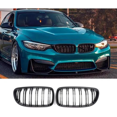 Front Grille Compatible with 2009-2011 BMW 3 series E90 323i 328i 328xi 335d 335i 335xi Sedan LCI，E91 328i 328xi Touring LCI,Double Slats Gloss Black