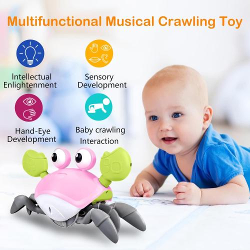 Color Pink Crawling Crab Baby Toy - Tummy Time Toys - with Music and LED Light,Built-in Rechargeable Battery and Volume Can be Turned Off for 0-6 6-12 12-18 36 Months Walking Toddler Birthday Gift(Pink)