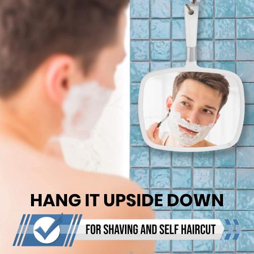 MIRRORVANA® Large Hand Held Mirror with Comfy Handle for Women and Men - Personal Barber Haircut Mirror to See Back of Head - Espejo de Mano - 9 x 13 (White)