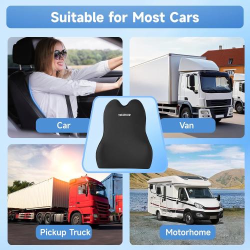 Lumbar Support Pillow for Car Truck Accessories Gifts for Mom Dad Memory Foam Back Support for Driving Seat Lower Back Cushion, Lumbar Comfort for Long Drivers Back Pain Relief, with Adjustable Straps