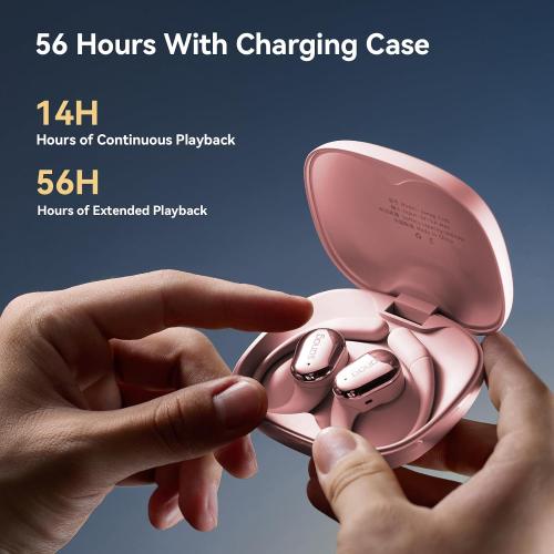 Sanag C16S Open-Ear Headphones, True Wireless Bluetooth 5.4 Open Ear Earbuds, 56H Playtime, IP4 Waterproof, OWS Earphones, Lightweight Design Fit Cycling, Running, Workout (Pink)