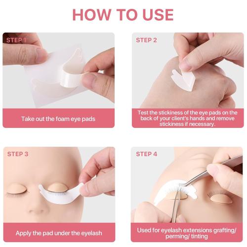 Pretty memory 100 Pairs Foam Eye Pads for Lash Extensions, Lint Free Hypoallergenic Sticky Lash Pads, Under Eye Pads for Eyelash Extensions, Eyelash Tech Supplies Must Haves, Latex Free
