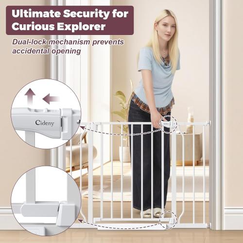 Cideny Baby Gate No Drilling, 29-40 Auto Close Dog Gate Indoor for Doorways & Stairs, Pressure Mounted Adjustable Pet Gate, Easy Walk Through Child Gate for Children & Pets Stroller Friendly, White