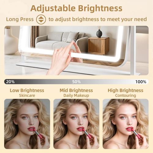 Vanity Mirror with Lights 22x17, Lighted Makeup Mirror with 10X Magnification 4.5, 3 Color Dimmble Lights, Touch Control, 360° Rotation, Metal Frame, Women's Gift, For Bedroom/Dressing Room, White