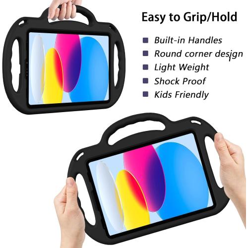 LTROP Kids Case for iPad 11th Generation (A16) 2025 / 10th Generation(10.9 Inch, 2022) with Shoulder Strap, Durable Light Weight Handle Stand Child-Proof Bumper Case for iPad 11th/10th Gen, Black