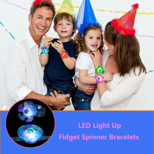 10 Pack LED Light Up Fidget Spinner Bracelets Favors For Kids 4-8 8-12,Glow in The Dark Party Supplies,Birthday Gifts,Treasure Box Toys for Classroom,Carnival Prizes,Pinata Goodie Bags Stuffers