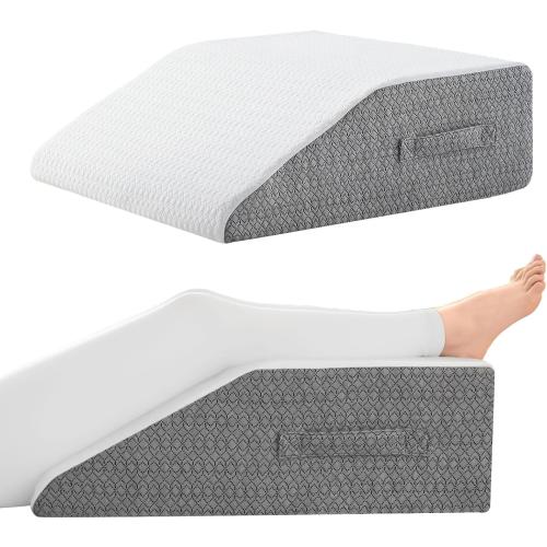 Leg Pillow for Elevation & Support, 24x22x8 Memory Foam Cushion with Grey White Patterned Polyester Cover, Ideal for Improving Circulation & Relaxing Leg