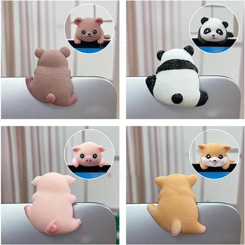 6Pcs Creative 3D Craft Figurine Computer Monitor Decor,Car Central Control Screen and TV Decorations,Personalized Animal Collectible Figurines Mascot Resin Crafts for Home Office Decoration
