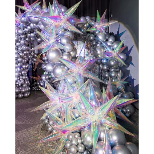 Iridescent Star Balloons,9Pcs 22Inch Iridescent Clear Explosion Spike Cone Helium Polyester Film Star Foil Balloons for Birthday Anniversary Baby Shower Wedding Disco Party Decorations